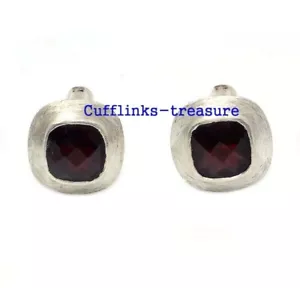 Natural Garnet Gemstones with 925 Sterling Silver Cufflinks for Men's #9233 - Picture 1 of 3