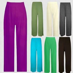 Women's Wide Leg Loose Baggy Fit Harem Culottes Flared Pants Elastic Waist band - Picture 1 of 16