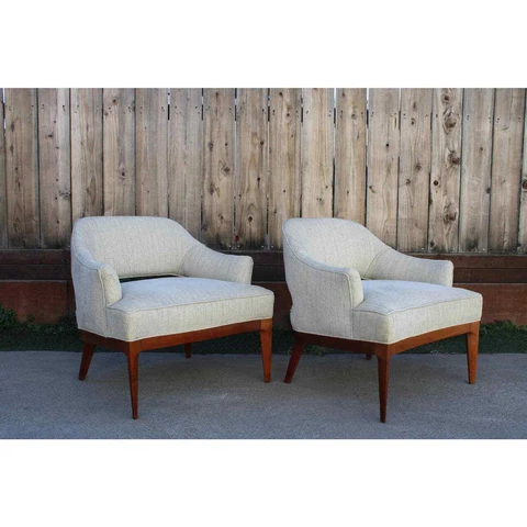 Set of 2 Mid Century Wood and Fabric Chairs Lounge Chairs Cover