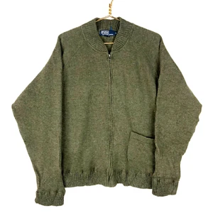 Vintage Polo Ralph Lauren Knit Wool Sweater Large Green Full Zip 90s - Picture 1 of 3