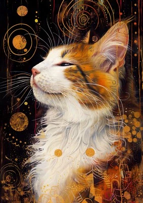 Gustav Klimt Ginger & White Cat Abstract Wall Art Poster Print Picture A3 A4 A5