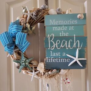 Beach Themed Wreath on a Sand Colored Woven Base 17"x18", Free Shipping