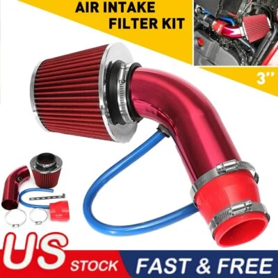 Red 3"Cold Air Intake Filter Induction Kit Pipe Power Flow Hose System Car Auto - Image 1 of 4