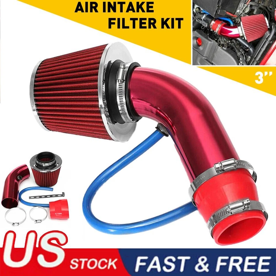 Red 3"Cold Air Intake Filter Induction Kit Pipe Power Flow Hose System Car Auto - Image 1 of 4