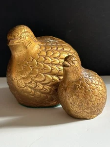 Vtg Pair MCM Cast Metal Quail Partridge Birds Decor Paperweights Gold Tone - Picture 1 of 24