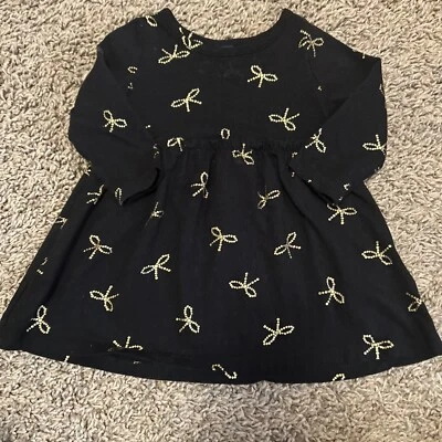 Vestido de manga larga vintage azul marino para bebé niña 3/6 meses lazos dorados Foto 1 de 2