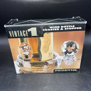 Vintage 1 Acrylic Crystal Wine Bottle Coaster & Prism Shaped Stopper New In Box - Picture 1 of 6