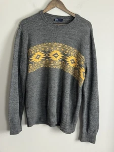 GAP Mens Gray Aztec Southwestern Long Sleeve Sweater Size XL Retro Navajo - Picture 1 of 11