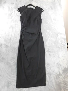 Maeve Dress Womens Small Black Sleeveless Maxi Ruch Linen Capsule Sheath Classic - Picture 1 of 16