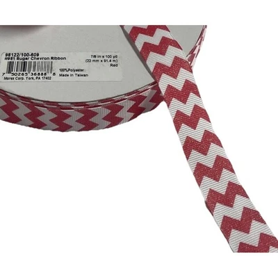 Morex #981 Sugar Chevron Ribbon Red White 7/8 in x 100 yd Craft Sewing - Image 1 of 4