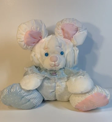 Puffalump Plush Mouse Fisher Price 1988 White Pink Blue Baby Rattle Vintage EUC - Image 1 of 4