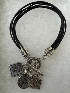 Brighton Charm Toggle Bracelet 3 Black Enamel Heart Charms Double Sided 7.5” - Picture 1 of 8