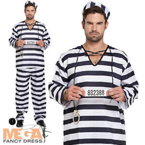 Convict Prisoner Mens Fancy Dress Stag Cops & Robbers Adults Criminal Costume