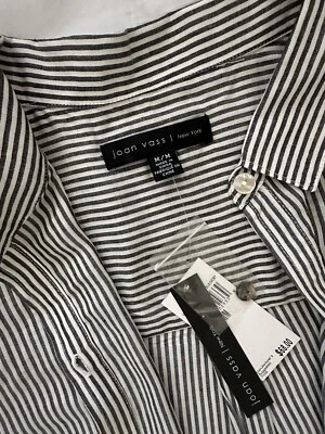 CAMISA JOAN VASS NY ABOTONADA, RAYÓN A RAYAS NEGRO/MARFIL, TALLA M, NUEVA CON ETIQUETAS Foto 1 de 4