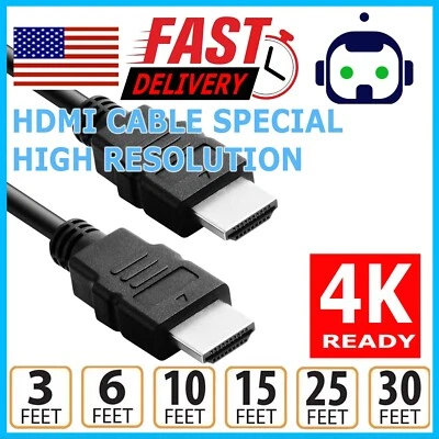 HDMI Cable Cord 1.4 4K 3D HDTV PC Xbox PS5 High Speed Plug 3 6 10 15 25 30 50 FT - Image 1 of 4