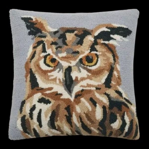 Woodland Owl Wool Hooked Pillow 18"x18" NEW by Peking Handicraft - Picture 1 of 3