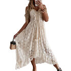 V-neck Maxi Dress Long Dress Summer Vintage Spaghetti Strap Dress Lace