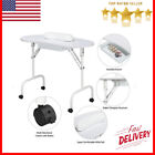 SmileMart Folding Manicure Table with Lockable Wheels and Bag, White,USA