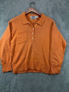 Cambridge Dry Goods Womens Sweaters Large Orange Knit Henley Long Sleeve Vintage