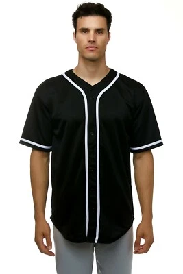 Men's Short Sleeve Plain Button Down Baseball Jersey Team Jersey - Image 1 of 4