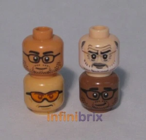 4x Lego Male Glasses Mixed Flesh Heads Light/Dark Nougat Brown Skin Tones NEW - Picture 1 of 1