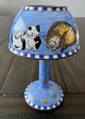 Empress Arts Blue Cat Lamp Tea Light Holder Ceramic Hand Painted Whimsical 2002 - Image 1 of 4