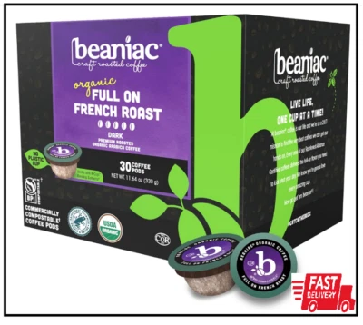 beaniac Organic Full On French Roast Dark Roast Single Serve Coffee K Cup Pod... - Image 1 of 3