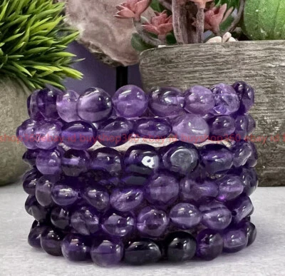 批发批量 6 件 ~ 8 毫米 7.5 英寸天然紫水晶弹力手链水晶 — 第 1/4 张图片