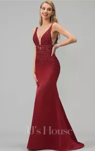 JJ’s House Girls Size 2 Satin Mermaid Prom Dress With Sequins - Mulberry NWT - Picture 1 of 10