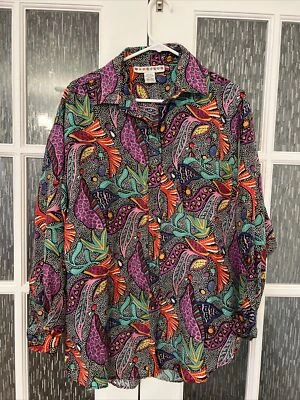 Blusa Camisa Vintage Whistles 100% Seda Mangas Largas Multicolor Talla L Foto 1 de 4