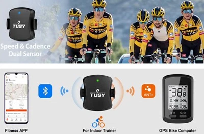 TUSY Bike Speed Cadence Sensor Bluetooth ANT+work With 50+Smartphone Apps - Image 1 of 4