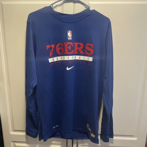 Philadelphia 76ers Sixers Shooting Shirt Blue Nike Dri-Fit Long Sleeve Medium Cover