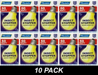 10 x YELLOW Insect Stopper Light Globes Bulbs Lamps 60W E27 Screw Mirabella - image 1 of 2