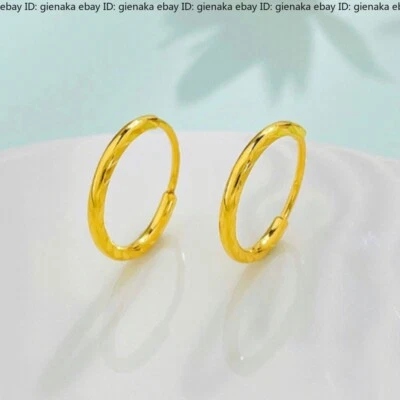 Pure 999 24K Yellow Gold Women Lucky Round Circle Hoop Earrings Women 1.05-1.3g - Image 1 of 4