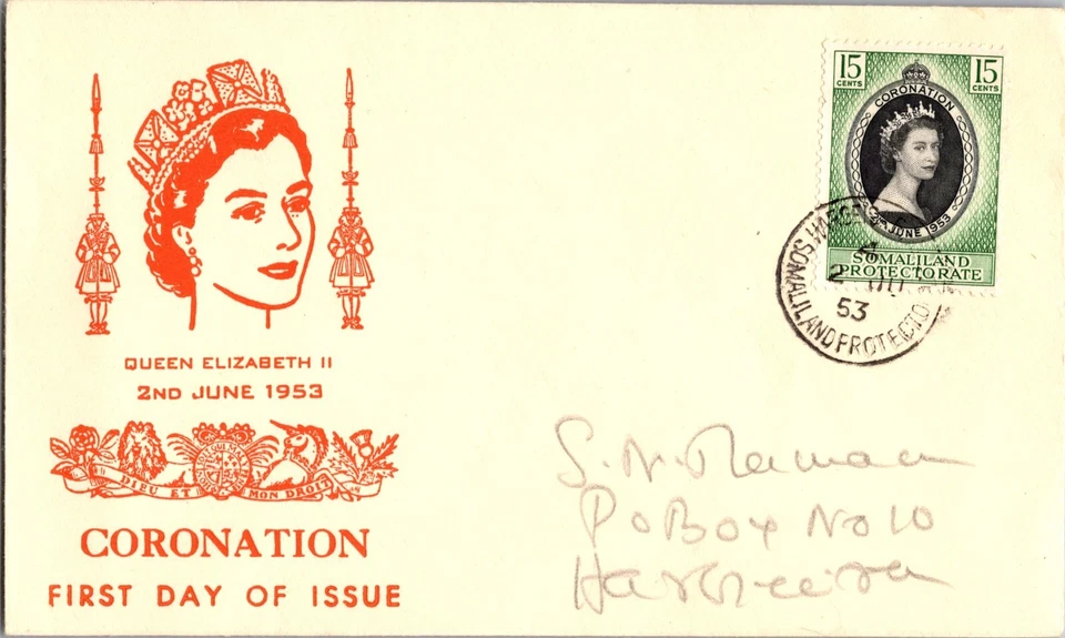 1953 British Somaliland Protectorate HM Queen Elizabeth 2 Coronation FDC Cover - Image 1 of 2
