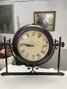 Vintage Double Sided Hanging Wall Clock Wrought Iron Antique - Picture 1 of 17