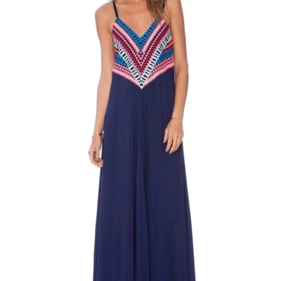 Vestido Mara Hoffman S Multicolor Punta Prisma Maxi Azul Marino Bordado Vestido Foto 1 de 4