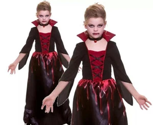 Bloodthirsty Vampiress Girls Vampire Halloween Fancy Dress Costume Vamp Kids Out - Picture 1 of 4