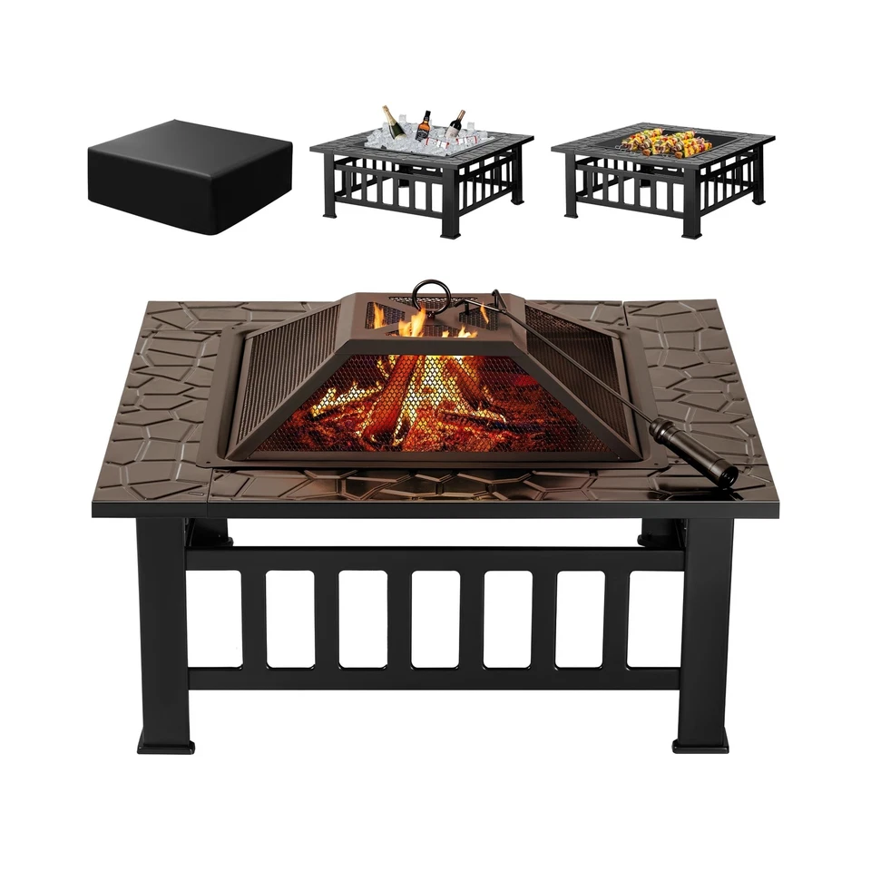 Devoko Outdoor Fire Pit 32 Inch Firepit Table Metal Outdoor Fireplaces with ...