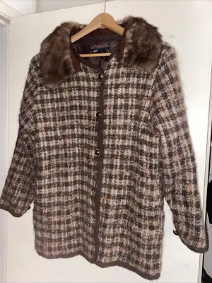 rochelle Of California 马海毛混纺格子 80 年代夹克女式小号复古粗花呢 — 第 1/4 张图片