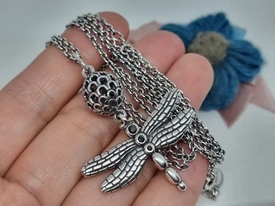 Genuine PANDORA Silver & 14K Gold Onyx Dragonfly Pendant Necklace 80cm💕S925 ALE — 第 1/4 张图片