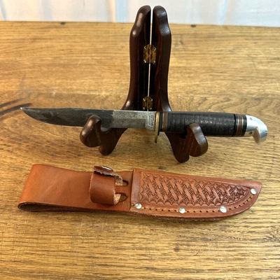 Vintage Western Boulder Colorado Fixed Blade Leather Ring Hunting Knife + Sheath - Image 1 of 4