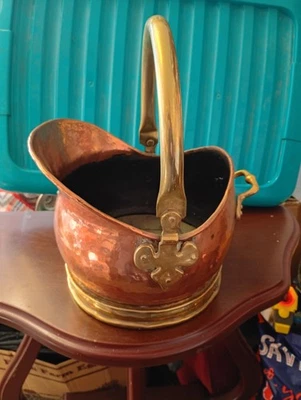 copper and  Brass Fireside Helmet Coal Log Scuttle Bucket - Image 1 of 4