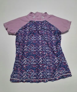 Eddie Bauer Girls Size S (7/8) Short Sleeve Purple Print Swim Shirt Rash Guard - Picture 1 of 7