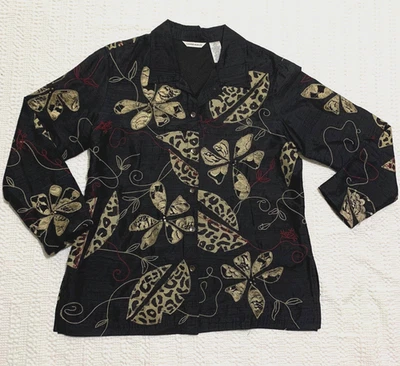 Винтажный шелковый блейзер 90-х на пуговицах спереди с цветочным рисунком бабушкин анималистический принт средний размер - Изображение 1 из 4