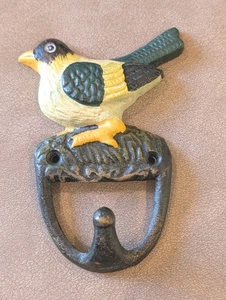 Vintage Gusseisen gelb & schwarz Vogel Haken Aufhänger - Bild 1 von 4