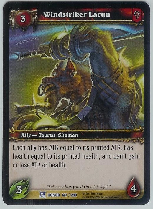 WORLD OF WARCRAFT WoW NM Rare Ally #147/208 WINDSTRIKER LARUN - Fields of Honor - Image 1 of 1