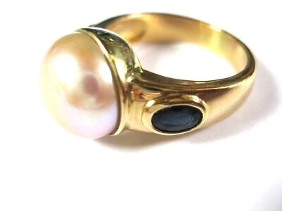 Ring Gold 585 mit Mabe Perle und Saphiren, 8,82 g - Bild 1 von 4