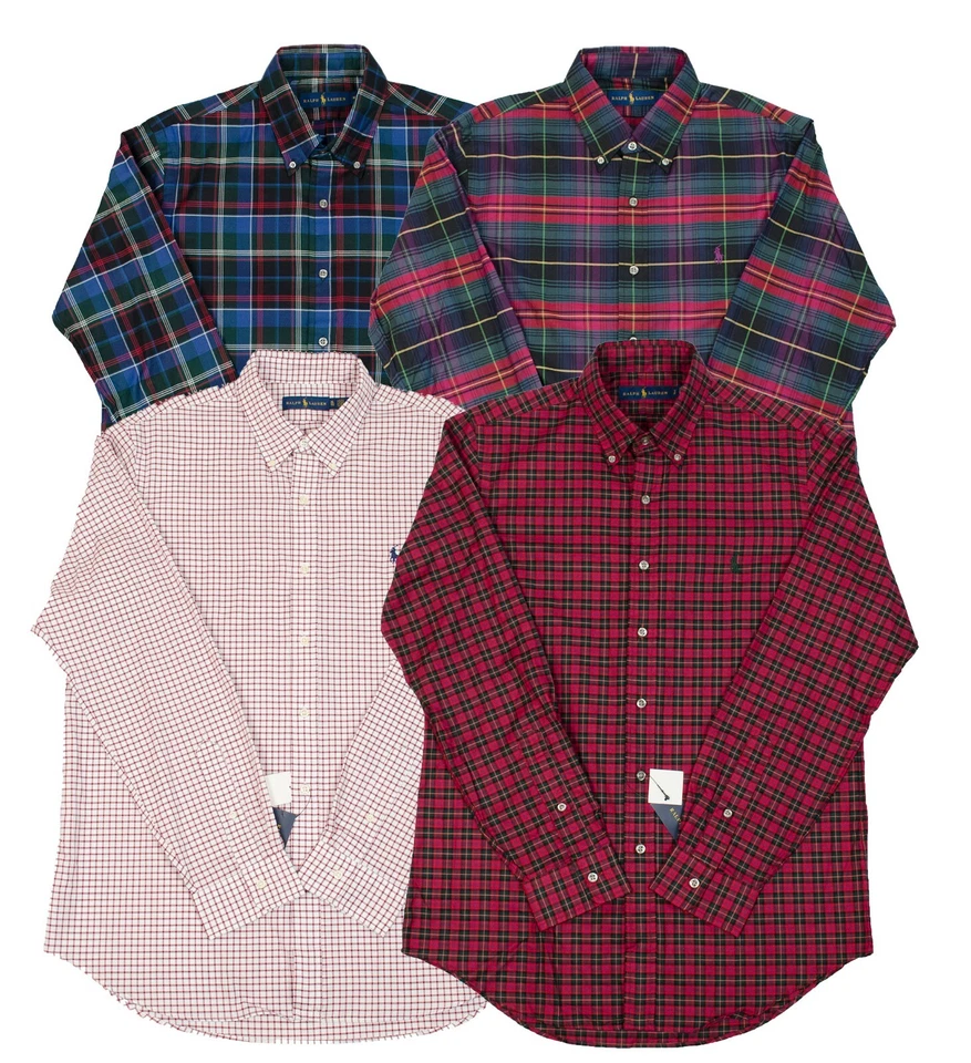 Polo Ralph Lauren Hombres Calce Clásico Púrpura Verde Rojo Camisas a Cuadros AS Foto 1 de 1