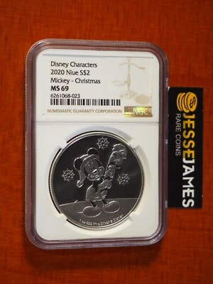 2020 $2 NIUE SILVER DISNEY MICKEY MOUSE CHRISTMAS NGC MS69 1 OZ .999 FINE - Image 1 of 2
